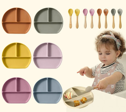 Silicone Baby Cups Bowls Bibs Suction Dishes Utensils Sets